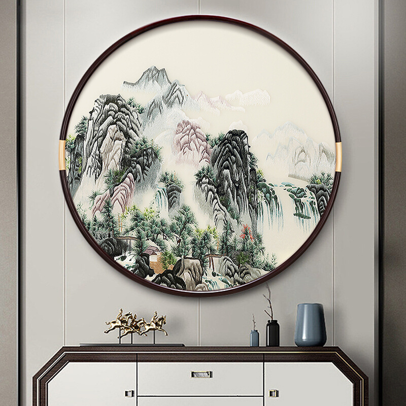 新中式江山如画风景刺绣画客厅餐厅挂画沙发背景墙装饰画