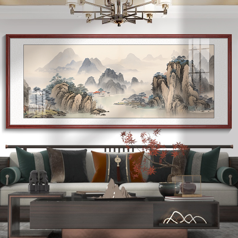 江山如画山水画客厅挂画办公室装饰画茶室中式沙发背景墙意境壁画