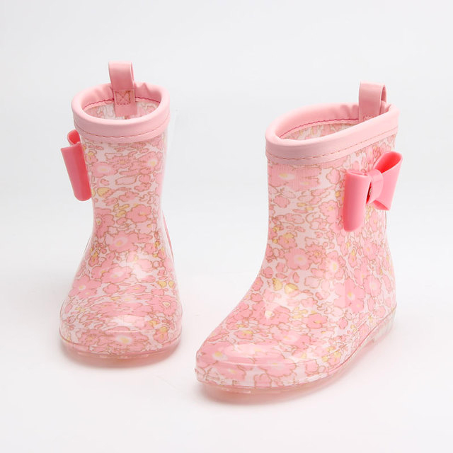 日系卡通粉色蝴蝶结可爱儿童雨鞋雨靴 女 女童公主幼儿园水鞋防滑
