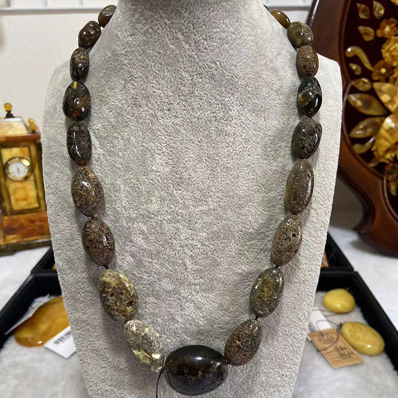 Россия俄罗斯天然欧款琥珀蜜蜡药珀大椭圆珠项链长度54厘米
