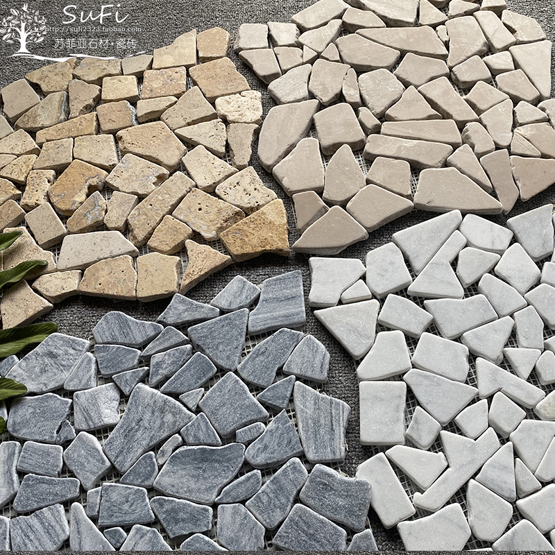 天然石材马赛克文化石鹅卵石大理石碎拼鱼池花池不规则地面马赛克