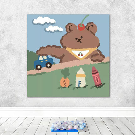 可爱的小熊diy数字油画手绘填色丙烯油彩画 儿童卡通动漫装饰画