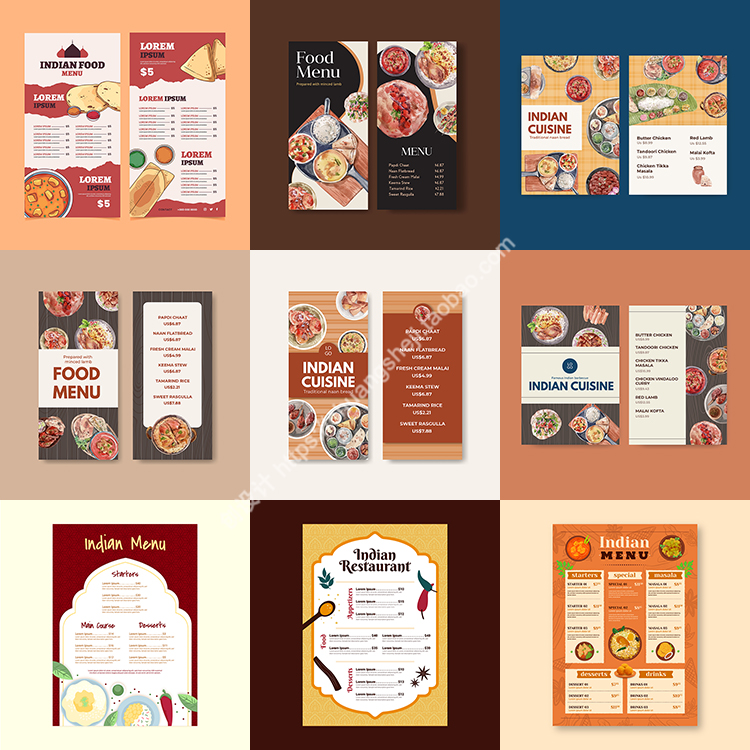 印度菜单  餐厅饭店餐馆英文菜单封面模板 AI格式矢量设计素材