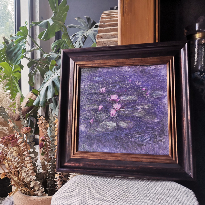 莫奈风景油画紫色睡莲复古小众美式轻奢背景墙床头装饰画挂画摆件