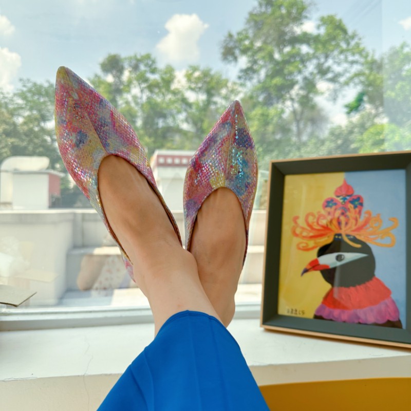 「17号的下午」粉色少女心 梦幻独角兽女巫鞋流光溢彩尖头芭蕾鞋