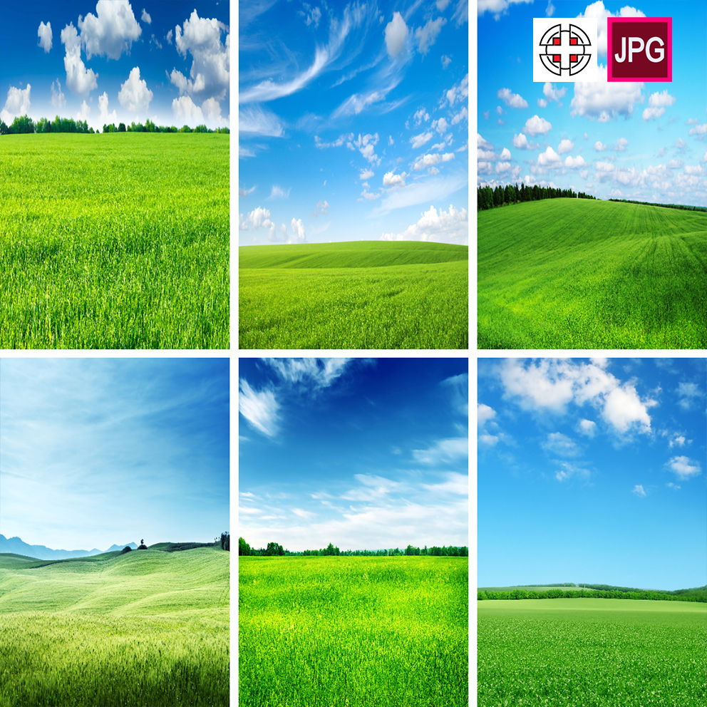 竖屏绿色草地蓝天白云天空下草原山脉风景画高清背景图片设计素材