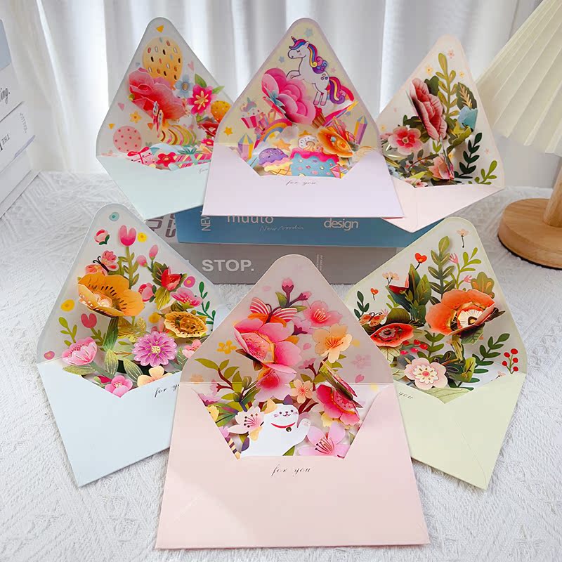 满满惊喜花朵立体贺卡信封造型祝福创意生日通用ins风感恩母亲节