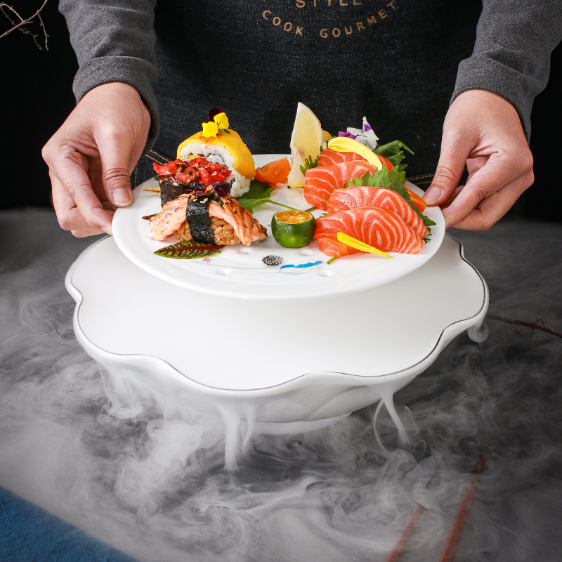 干冰创意餐具五星级酒店创意个性商用网红寿司刺身冰盘海鲜干冰盘