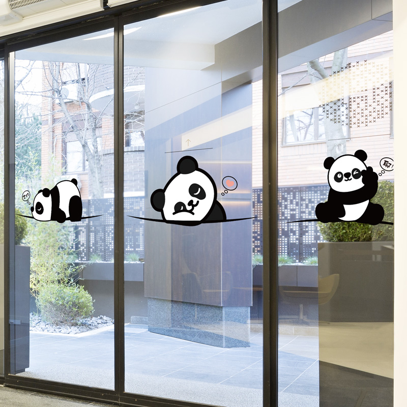 小熊猫图案衣柜贴纸厨房卫生间玻璃门防撞推拉门小动物装饰墙贴画