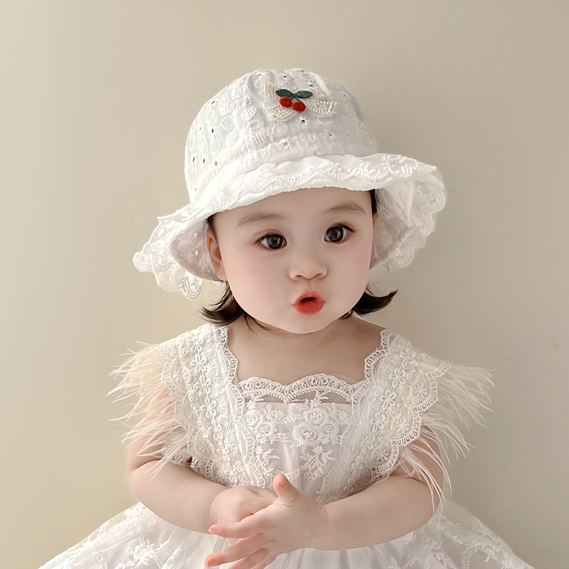婴儿帽子春夏季薄款可爱韩版蕾丝边公主帽女宝宝遮阳防晒小童盆帽