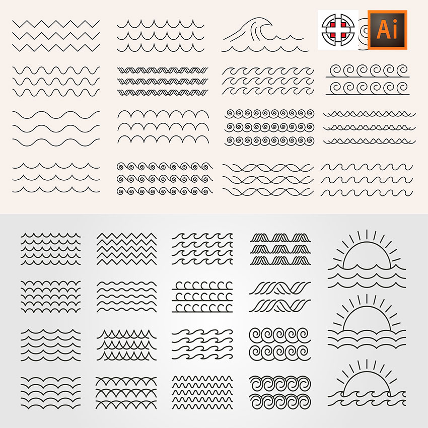 简单线条抽象浪花水花海浪波浪图标插画AI矢量设计素材