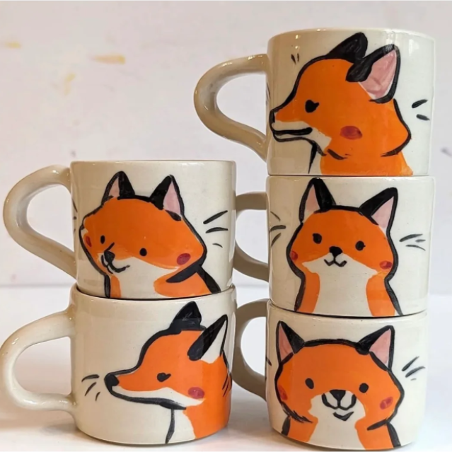 这里有可爱的小狐狸 可爱手作小狐狸马克杯陶瓷杯简笔画水杯礼物