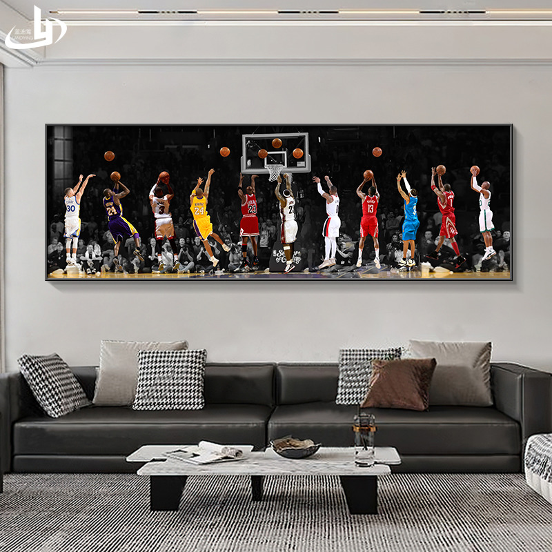 NBA众星投篮挂画科比詹姆斯LED灯客厅装饰画篮球明星男孩房间壁画