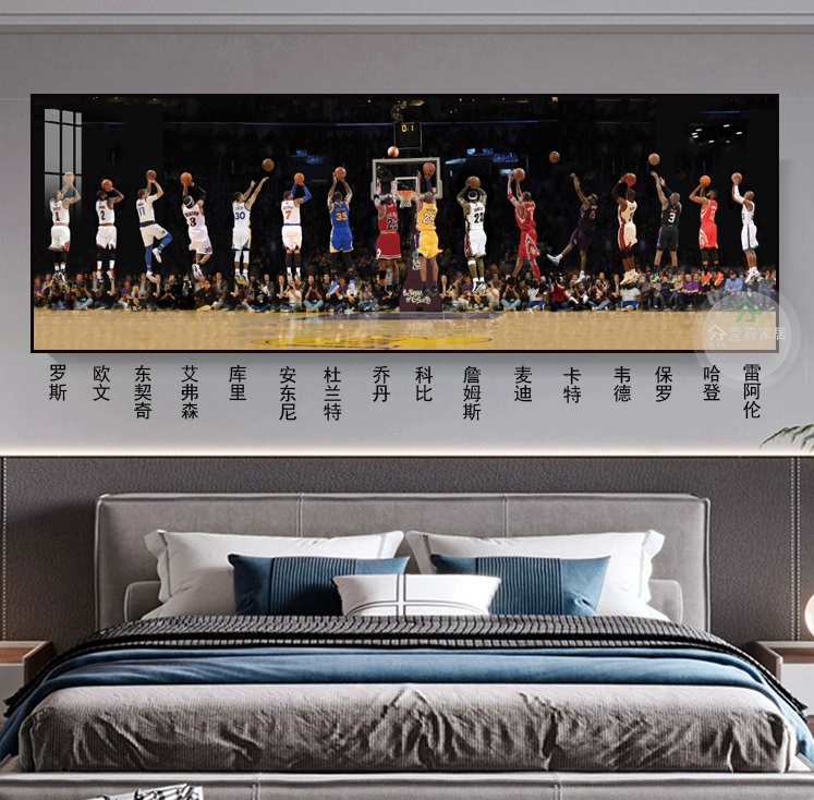NBA众星投篮科比詹姆斯乔丹客厅沙发装饰画篮球人物球星体育挂画