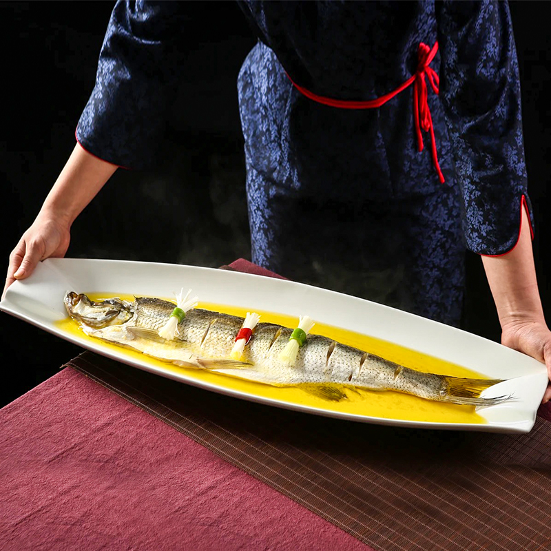 28英寸纯白特大号鱼盘中创意长江白鱼鲥鱼专用陶瓷盘子餐厅特色盘