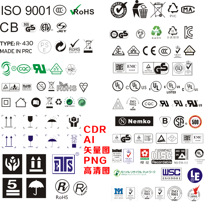 C22绿色环保ISO安全国际国家认证公用产品包装标志标识CDR矢量图
