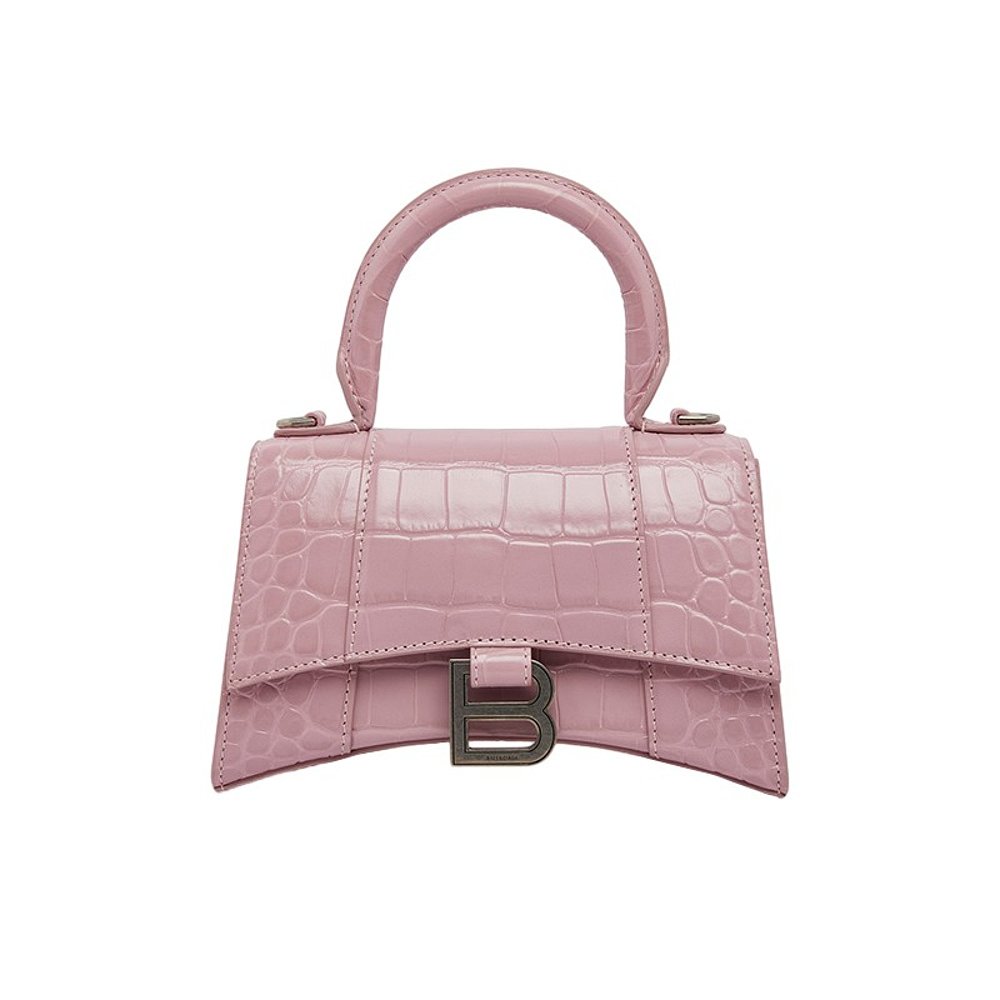 Balenciaga/巴黎世家 女士XS号粉色鳄鱼压纹小牛皮手提包
