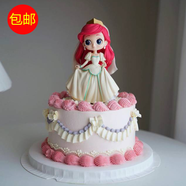 包邮皇冠红发裙子公主蛋糕装饰摆件女孩小公主生日烘焙甜品台装扮