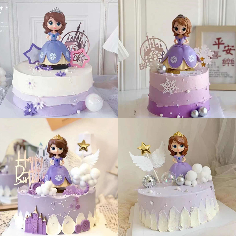 可爱紫裙小公主城堡皇冠小仙女蛋糕装饰品烘培插件女孩生日派对
