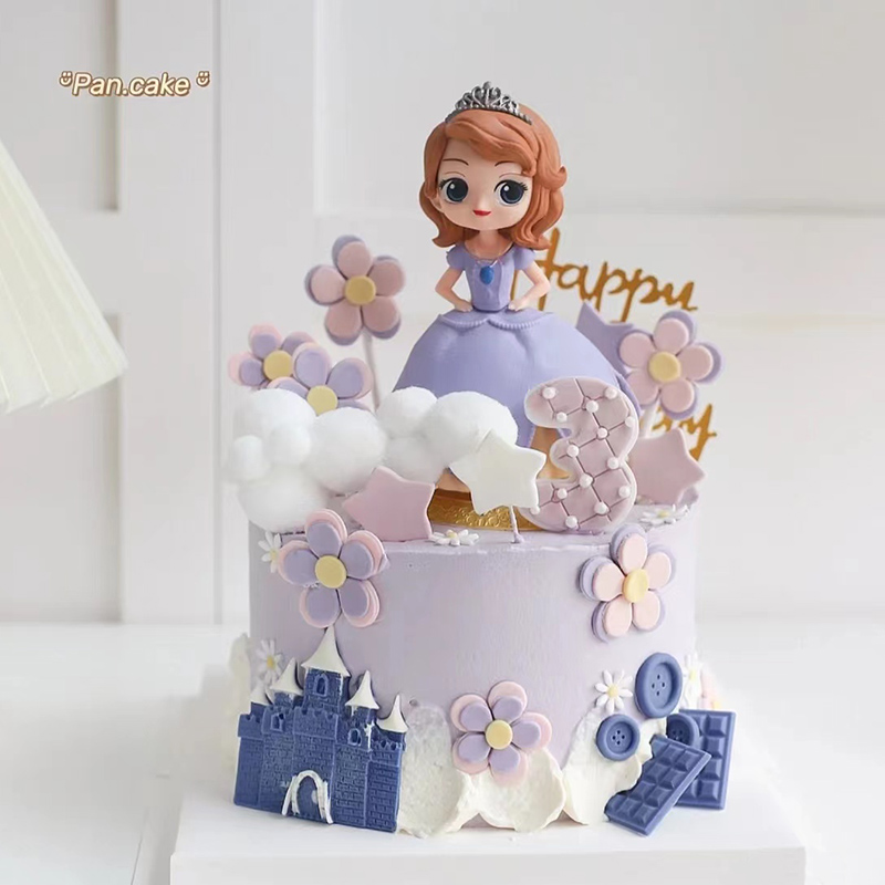 烘焙蛋糕装饰 紫色蓬蓬裙皇冠小公主女孩生日蛋糕摆件插牌插件