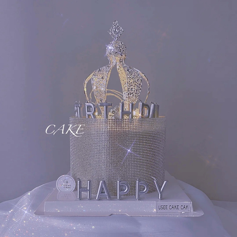 网红蛋糕装饰摆件银色城堡皇冠小仙女女神女孩女王钻石围边插件