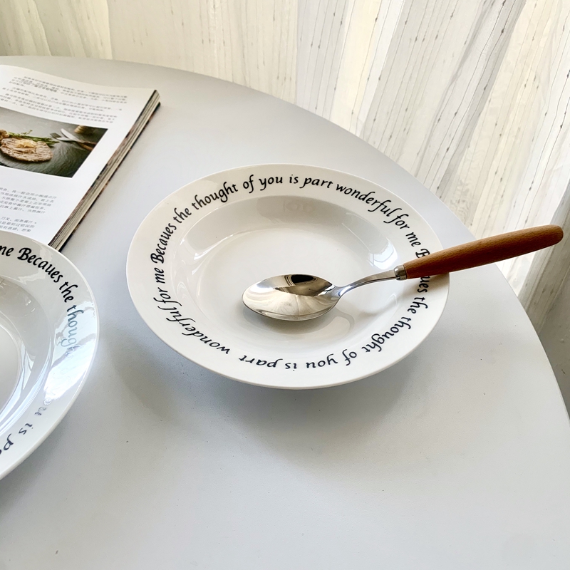 西餐厅意面盘ins法式字母陶瓷草帽盘子家用菜盘深汤陶瓷早餐餐盘