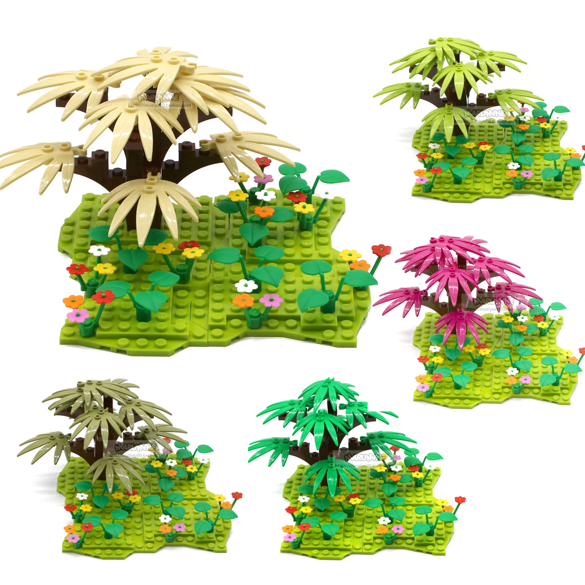兼容乐高小颗粒积木植物大全 MOC花草零件配件 椰子树 樱花水草