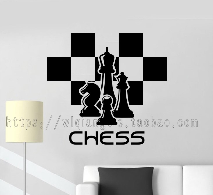 国际象棋CHESS棋盘棋子图案墙贴画棋馆背景玻璃门镂空装饰墙贴纸