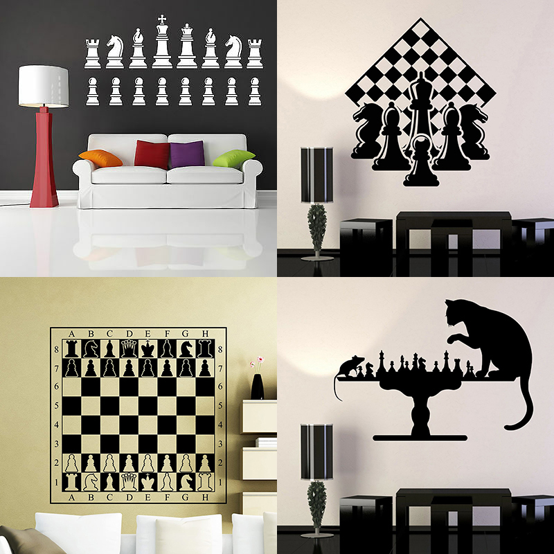 国际象棋棋子贴画西洋棋盘贴纸国王皇后骑士CHESS墙贴棋牌室装饰