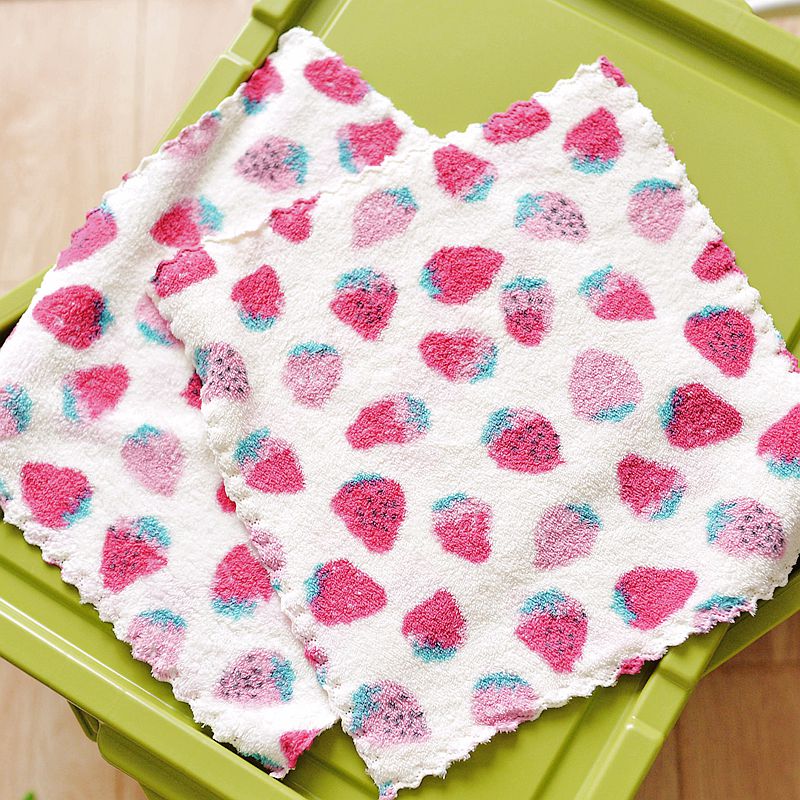 可爱卡通草莓洗碗布家用珊瑚绒加厚吸水纤维不沾油抹布吸水小毛巾
