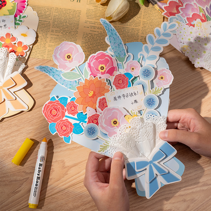幼儿园儿童母亲节diy手工制作材料 彩纸粘贴创意花束花朵立体贴画