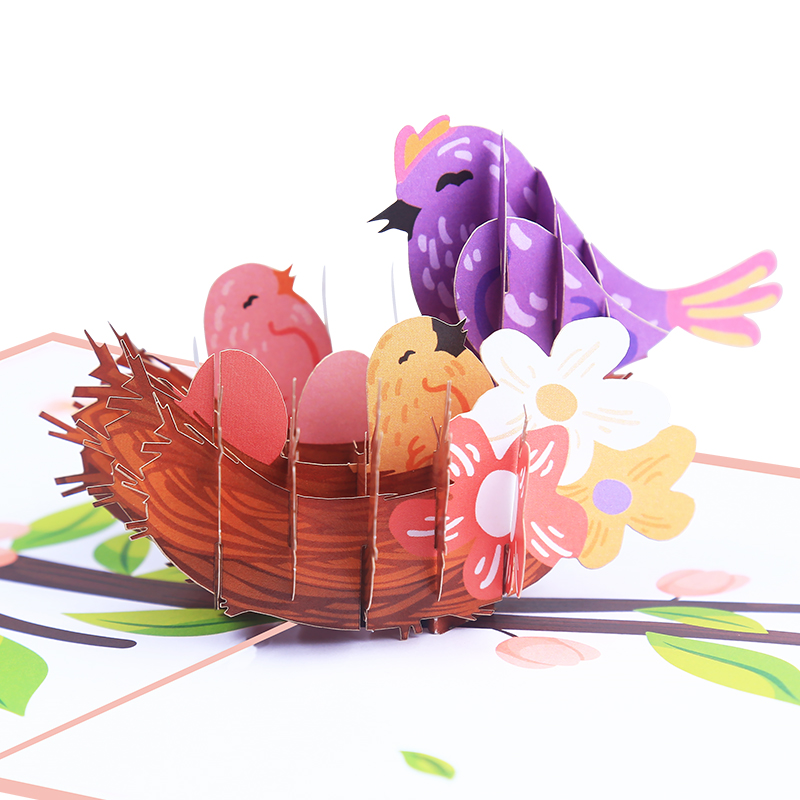 包邮卡通鸟巢小卡片生日祝福节日通用感恩卡母亲节3D立体空白贺卡