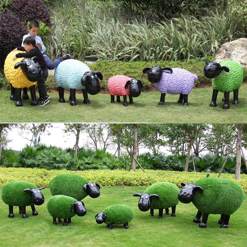玻璃钢卡通植草羊雕塑动物户外园区小区绿化景观小品草坪摆件造景