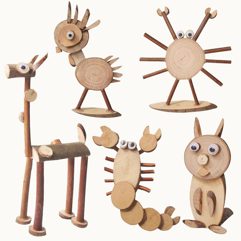 创意DIY原木片自然树枝画儿童手工木艺动物玩具幼儿园制作材料包