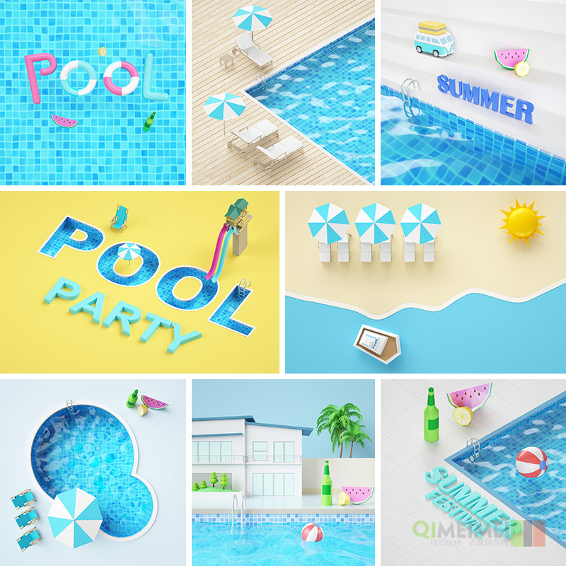 夏天summer大海沙滩泳池旅行元素png免抠海报背景设计素材952004
