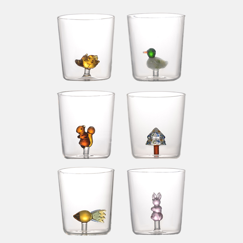 oakliving立体动物玻璃杯透明水杯松鼠金鱼礼物可爱卡通创意情侣
