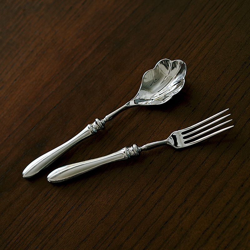 14.5cm 欧式风格罗马柱子304不锈钢镀银点心叉点心勺高档甜品叉勺