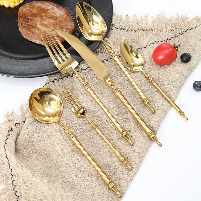 罗马柱304不锈钢牛排刀叉勺四件套金色北欧西餐餐具套装汤勺叉子