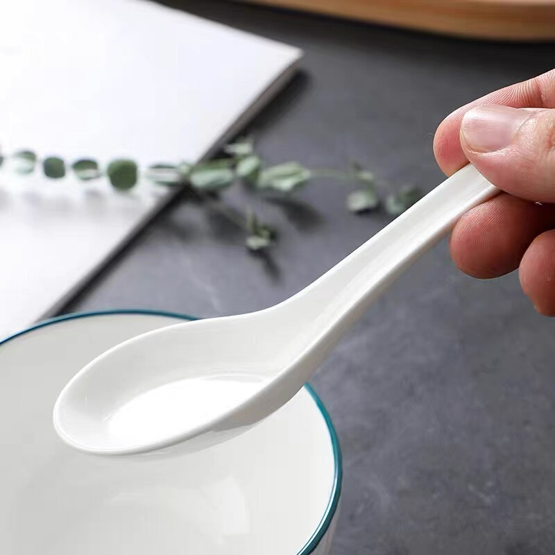 陶瓷勺子小勺汤勺长柄勺平底勺骨瓷家用纯白汤匙饭匙汤匙喝汤吃饭