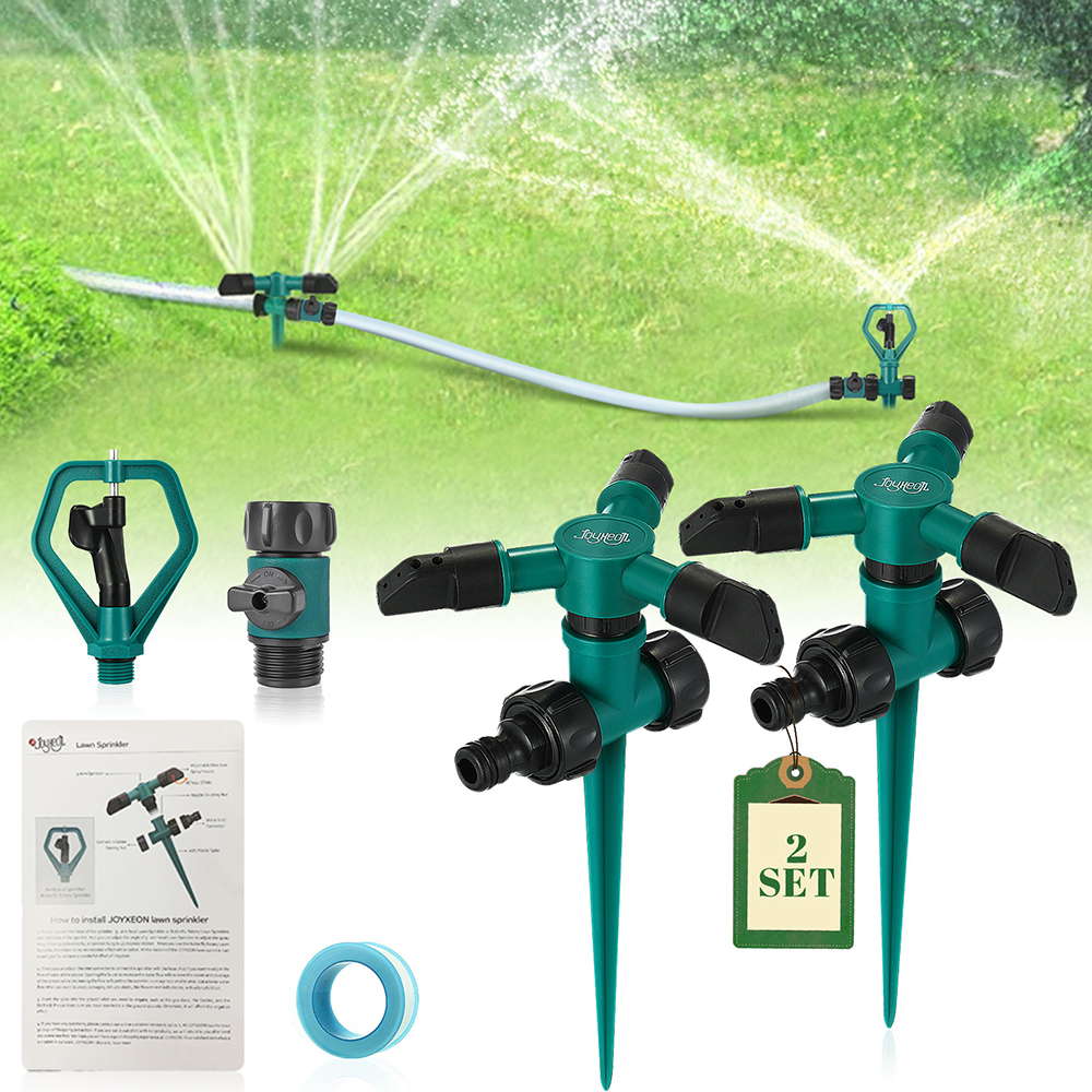 各种配件！3头360角度旋转喷头带支撑杆花园草坪自动灌溉浇水系统