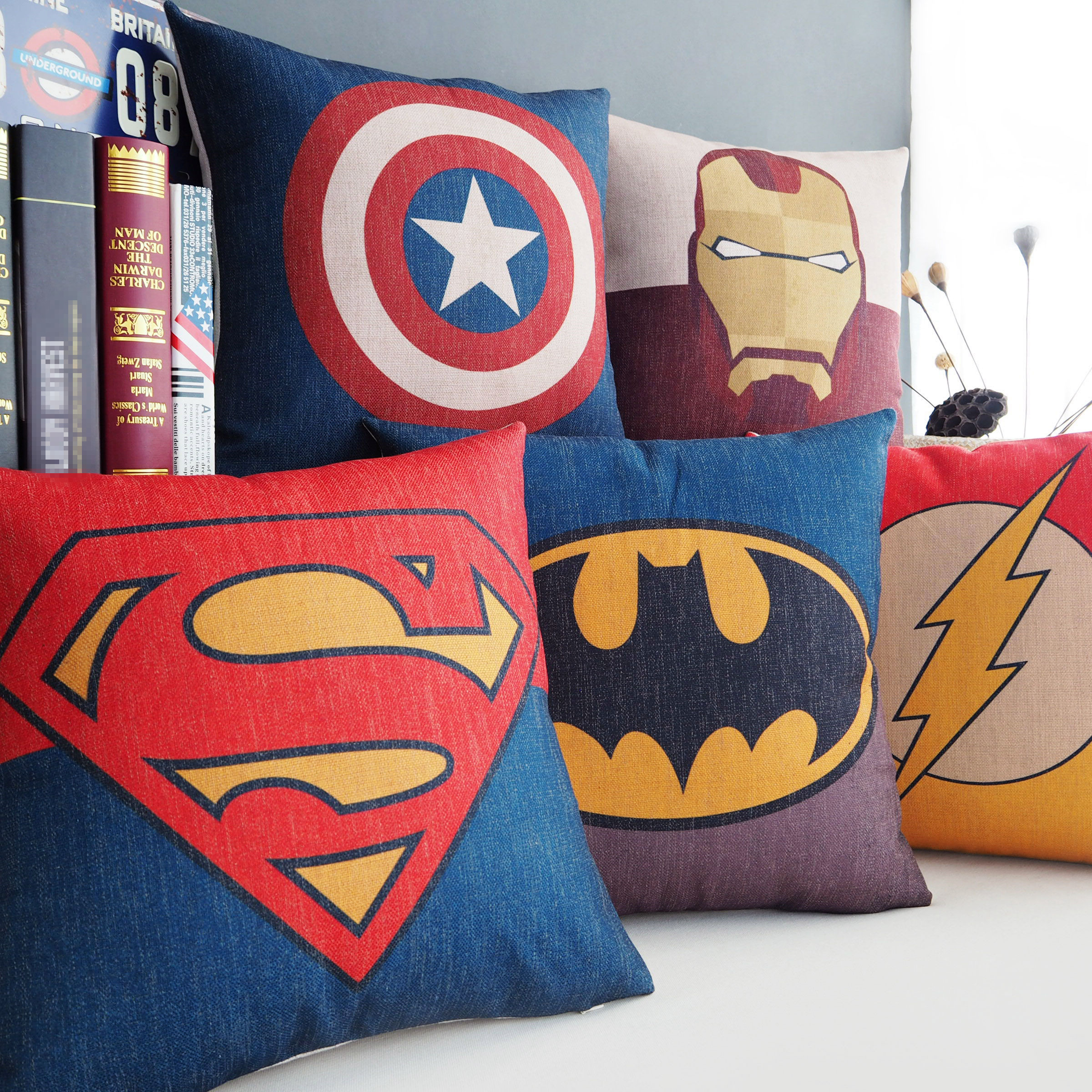 卡通动漫超级英雄北欧咖啡厅酒吧棉麻抱枕靠枕套沙发靠垫腰枕皮