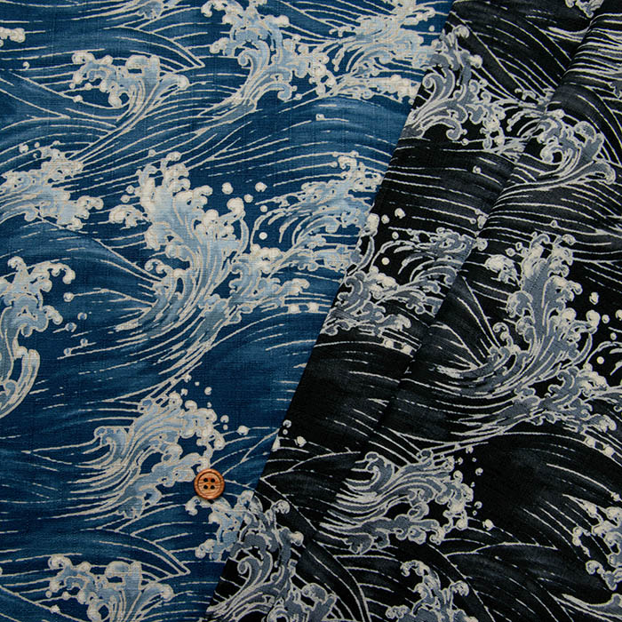 日本进口浮世绘海波浪纯棉布料和服浴衣桌布室内装饰背景面料现货