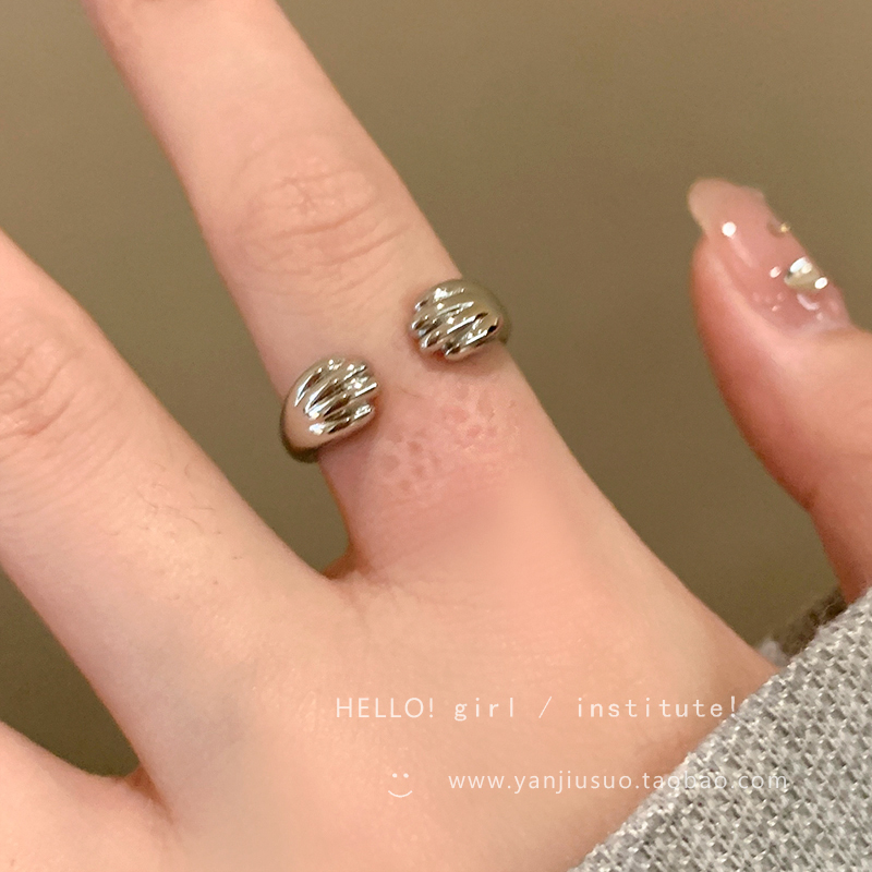 软萌系可爱猫爪爪戒指女小众设计开口食指戒时尚个性简约素圈指环