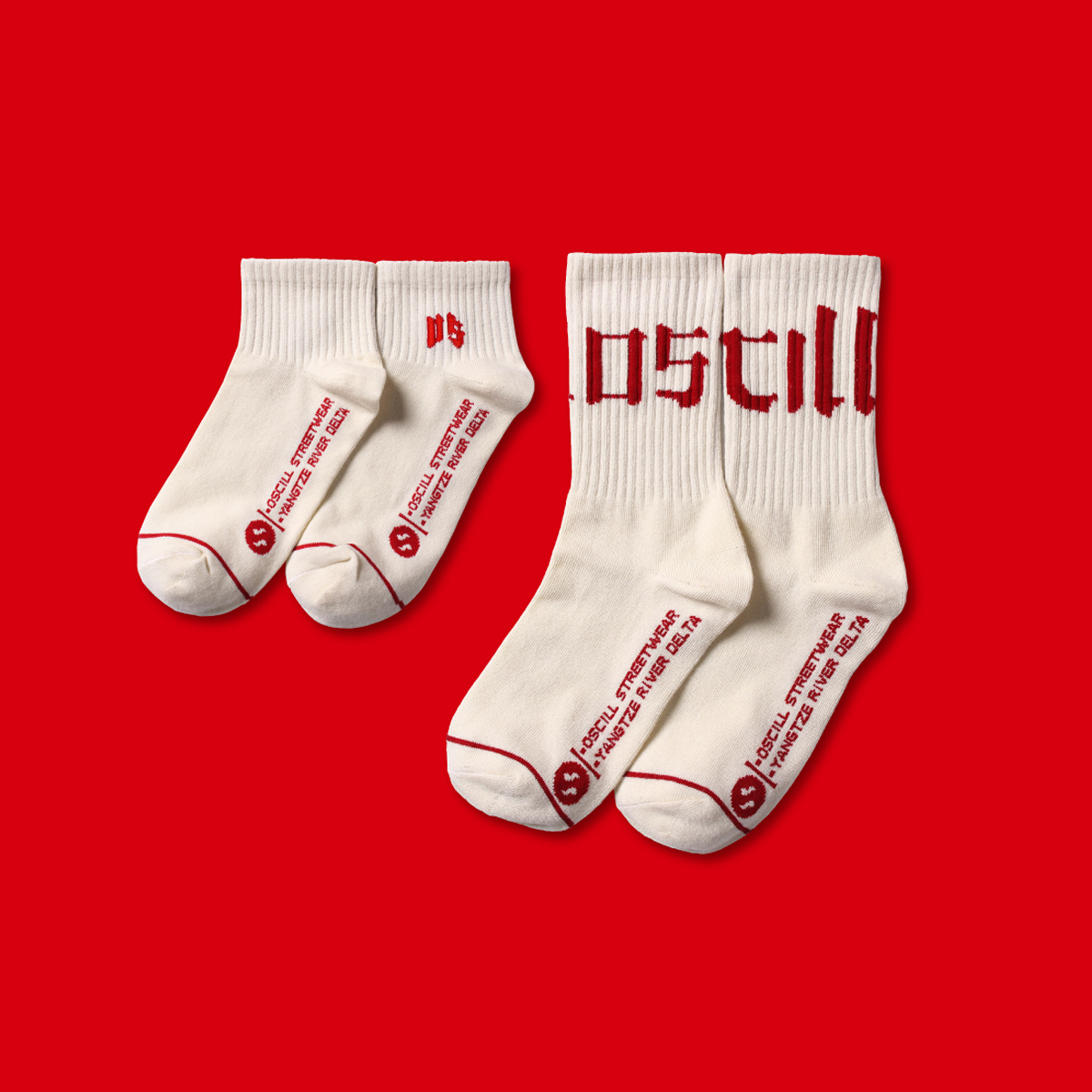 OSCill潮流中式笔画米黄长袜中筒袜子秋冬男女个性运动潮袜情侣袜