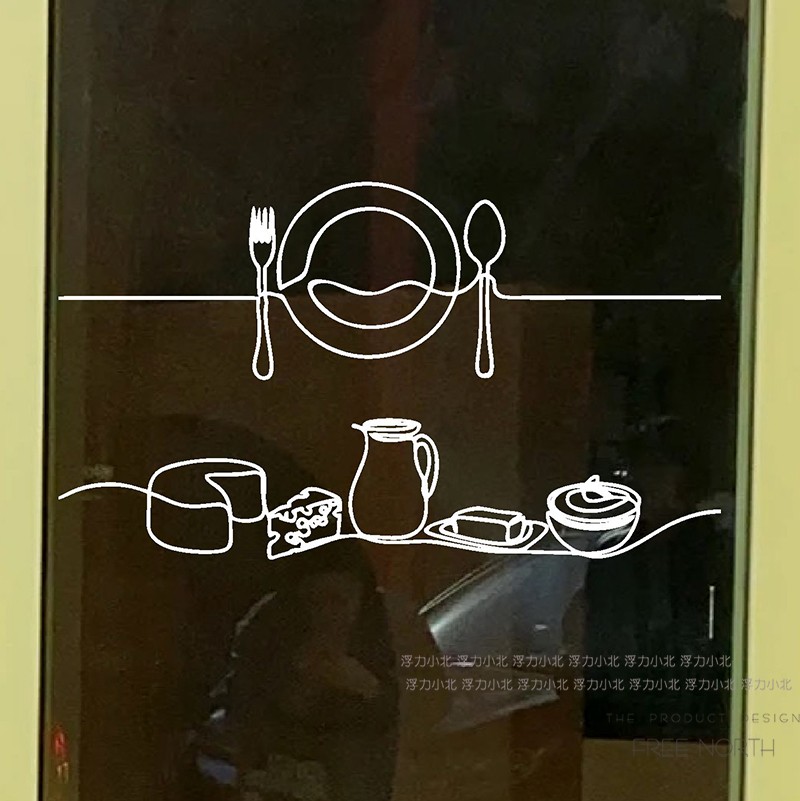 餐厅创意简笔画玻璃门防撞贴纸 西餐咖啡蛋糕店铺橱窗装饰腰线