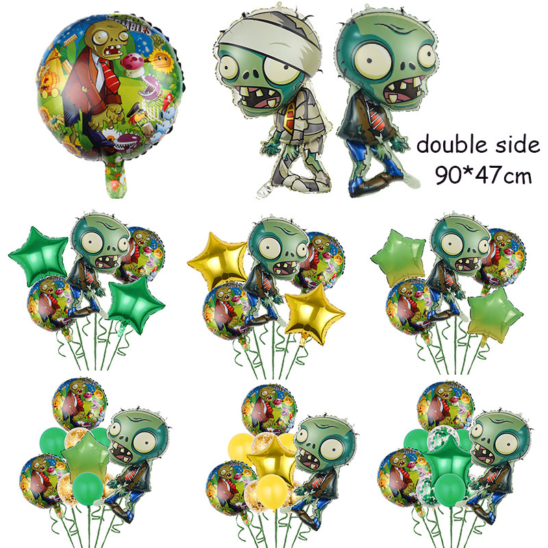 跨境卡通植物大战僵尸套装异形圆形铝膜气球套装生日派对用品气球