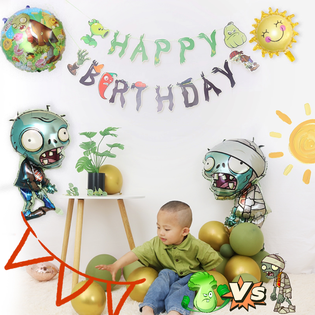 儿童植物大战僵尸气球游戏主题生日派对布置生日快乐场景装饰气球