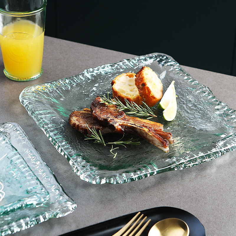 西班牙进口水晶玻璃盘家用北欧方形餐盘创意水果盘西餐盘牛排盘