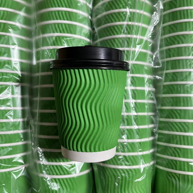 品质好货250mL瓦楞纸杯待客优选加厚防烫带盖包邮咖啡绿色奶茶