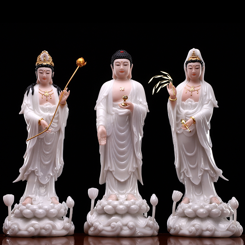 西方三圣佛像汉白玉客厅供奉摆件观音菩萨佛像供奉阿弥陀佛像站像